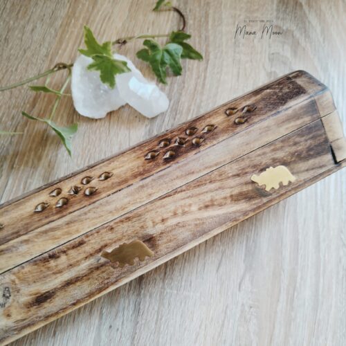 porte-encens bois éléphant, coffret encens éléphant 30cm, support encens baton cône éléphant, porte-encens zen protection