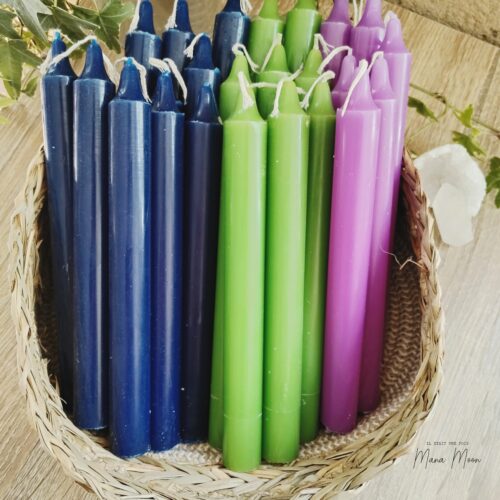 Bougie bleue, verte et violette, droite 22cm – fabrication française
