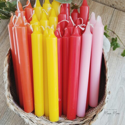 Bougie rouge, orange, jaune et rose, droite 22cm – fabrication français