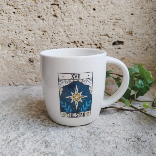 Tasse tarot vintage "The Star" avec motif céleste et mystique, idéale pour savourer vos boissons en éveillant l'inspiration et la confiance intérieure.