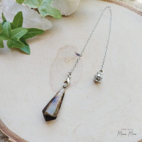 Pendule en Septaria naturelle avec chaînette de 20 cm – protection, ancrage et radiesthésie