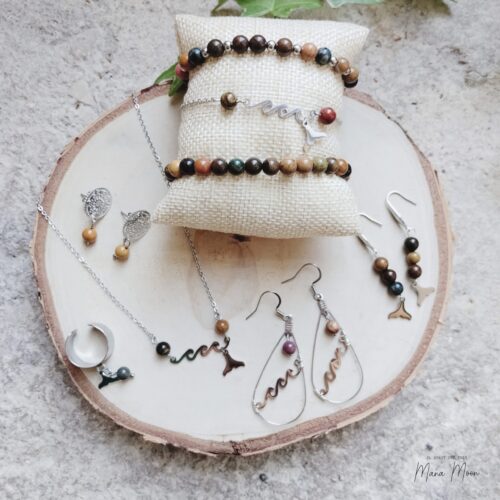 Collection océan, bijoux fabriqués à la main en jaspe océan et acier inoxydable