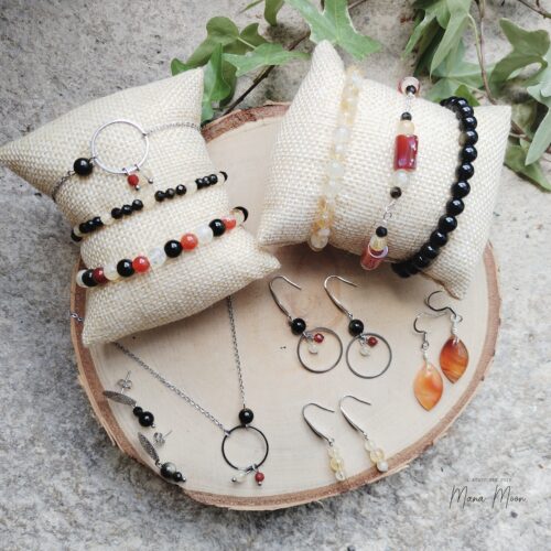 collection Lughnasadh fait main en obsidienne dorée, citrine et cornaline