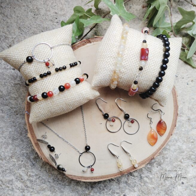 collection Lughnasadh fait main en obsidienne dorée, citrine et cornaline
