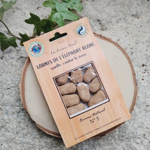encens à brûler larmes de l’éléphant blanc, à la vanille, apaisant anti-stress