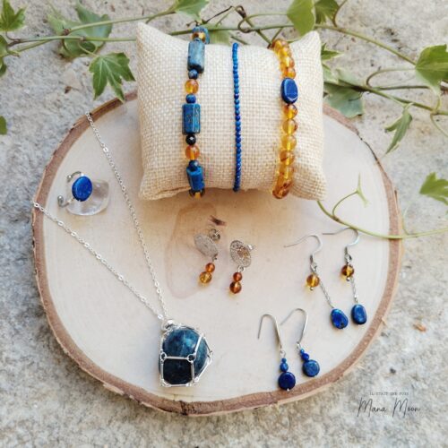 Collection Bonheur en lapis-lazuli et ambre – énergie de joie