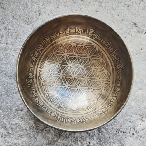 Bol chantant tibétain Fleur de Vie Uni 15 cm – Bronze pur gravé