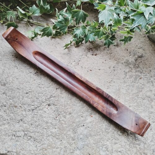 porte-encens bois lune, pirogue encens 36cm, porte-encens baton lune bois, support encens decoration zen