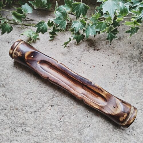 porte-encens bois flute, porte-encens baton flute bois, support encens flute decoration, porte-encens zen original