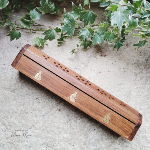 porte-encens bois bouddha, coffret porte-encens 30cm, porte-encens cone baton bouddha, porte-encens zen bois