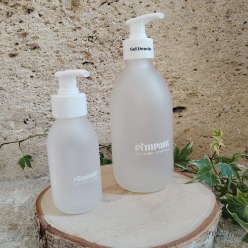 bouteilles rechargeables PIMPANT verre sécurisé dentifrice 80 ml et gel douche 250 ml