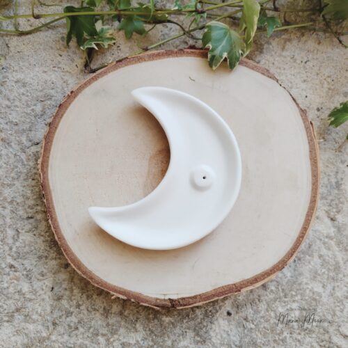 Porte-encens céramique croissant de lune pour bâtonnets et cônes
