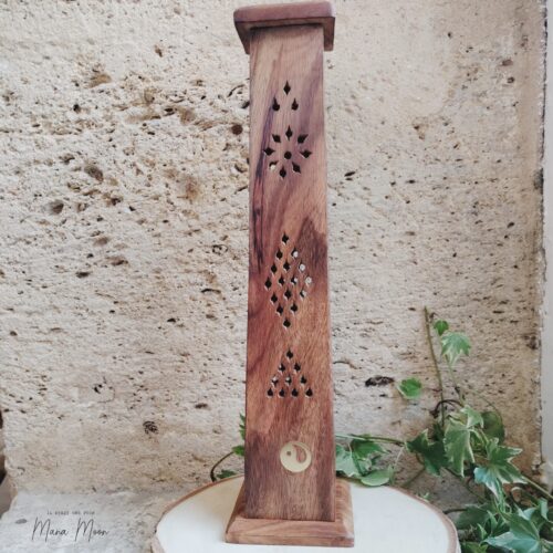e porte-encens en bois de 30 cm Gravé du symbole Yin et Yang