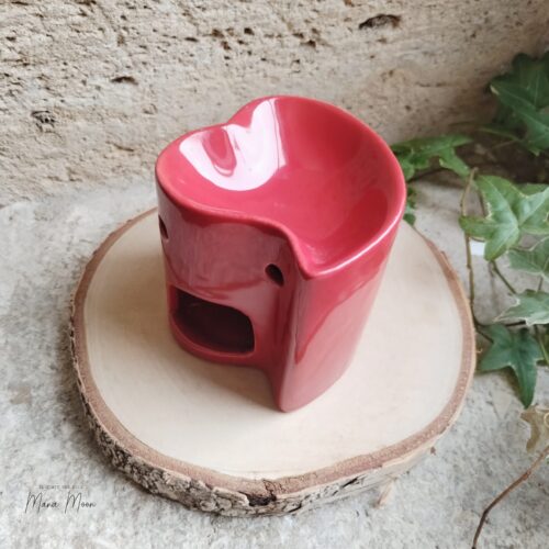 Brûleur à parfum en céramique forme cœur rouge, ambiance romantique et parfumée