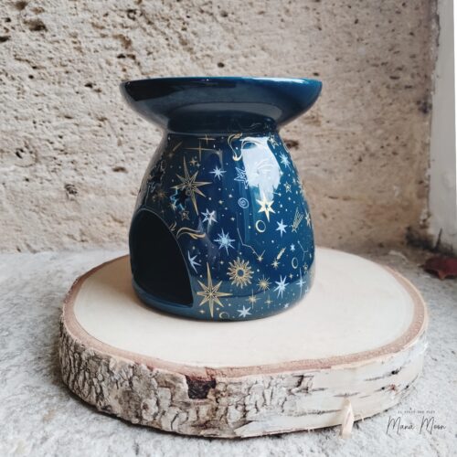 Brûleur à parfum en céramique motif nuit étoilée avec lumière douce