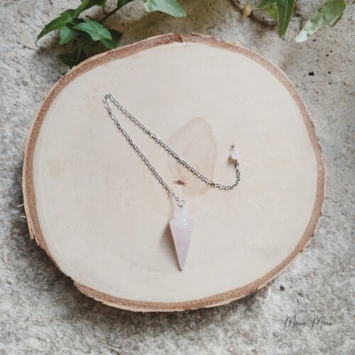 pendule conique en quartz rose avec chaînette, outil de radiesthésie