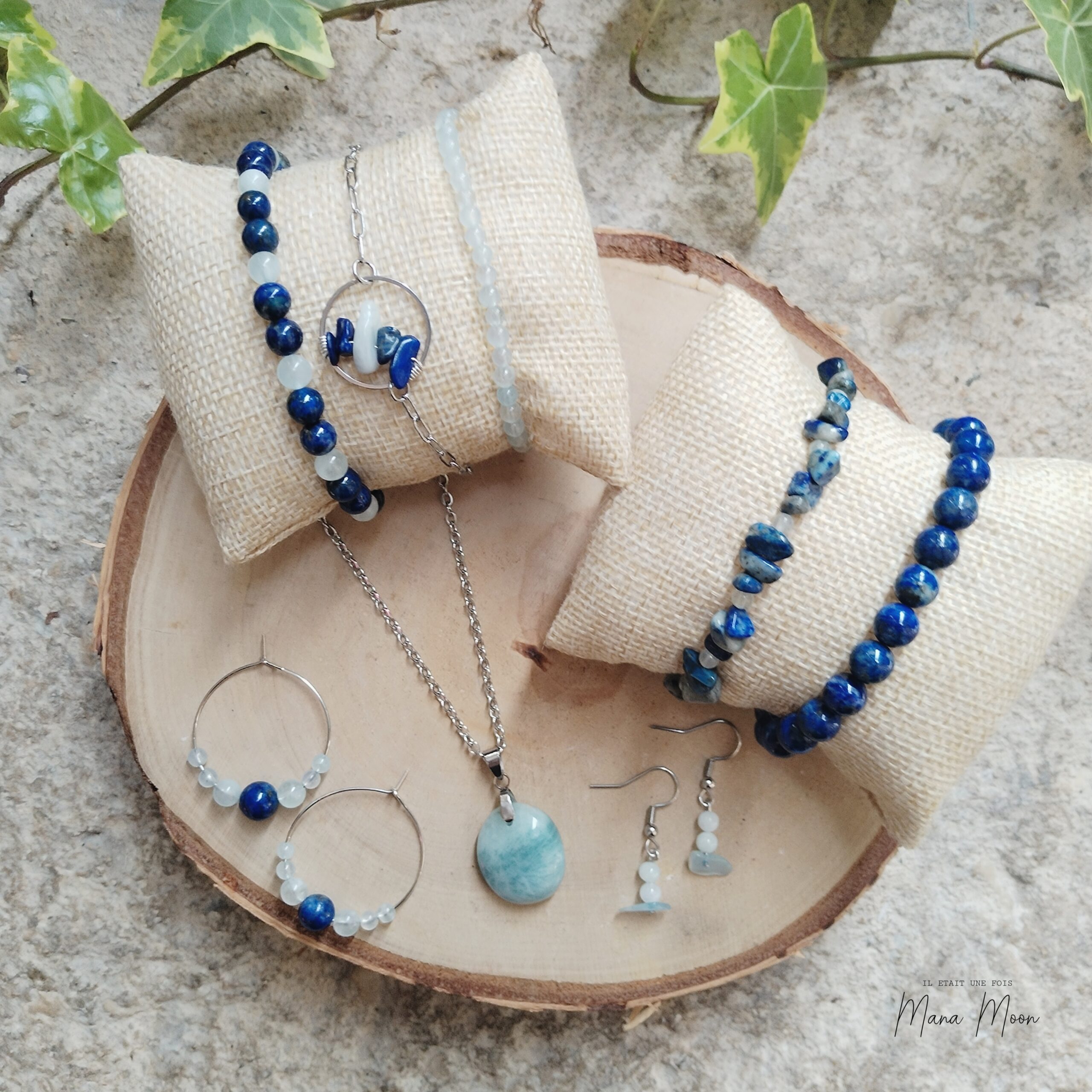 Bijoux en lapis lazuli et aigue-marine – Collection Pouvoir