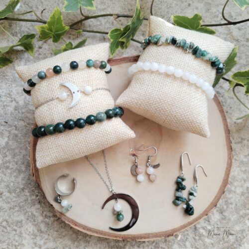 Bijoux en pierre de lune et agate mousse – Collection Eostre