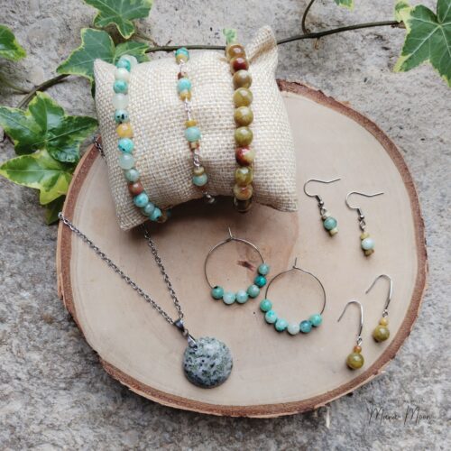 Bijoux en jaspe kiwi et serpentine – Collection Connexion Nature