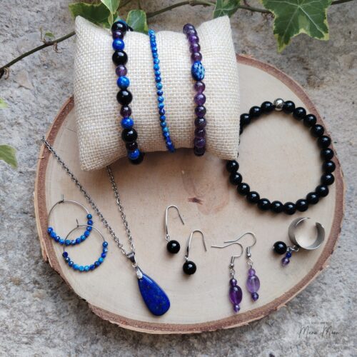 Bijoux en améthyste, onyx et lapis lazuli – Collection Vénus