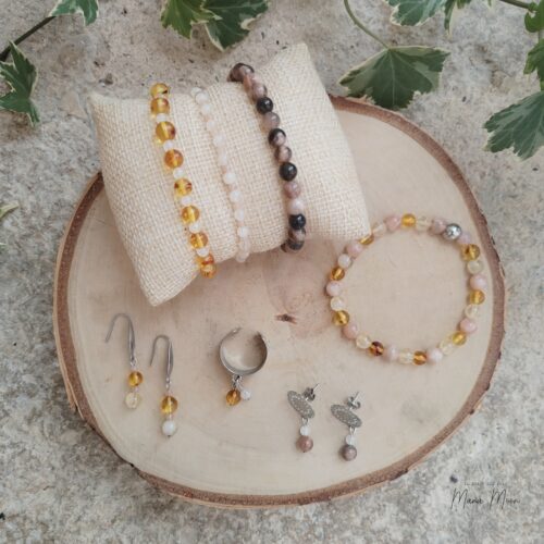 Bijoux en pierre de soleil, citrine et ambre – Collection Hélios