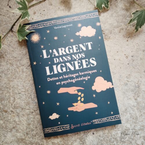 Livre L'Argent dans nos Lignées de Vanina Leprovost consacré à la psychogénéalogie, aux héritages familiaux, aux dettes karmiques et à la transformation de notre relation à l'argent.
