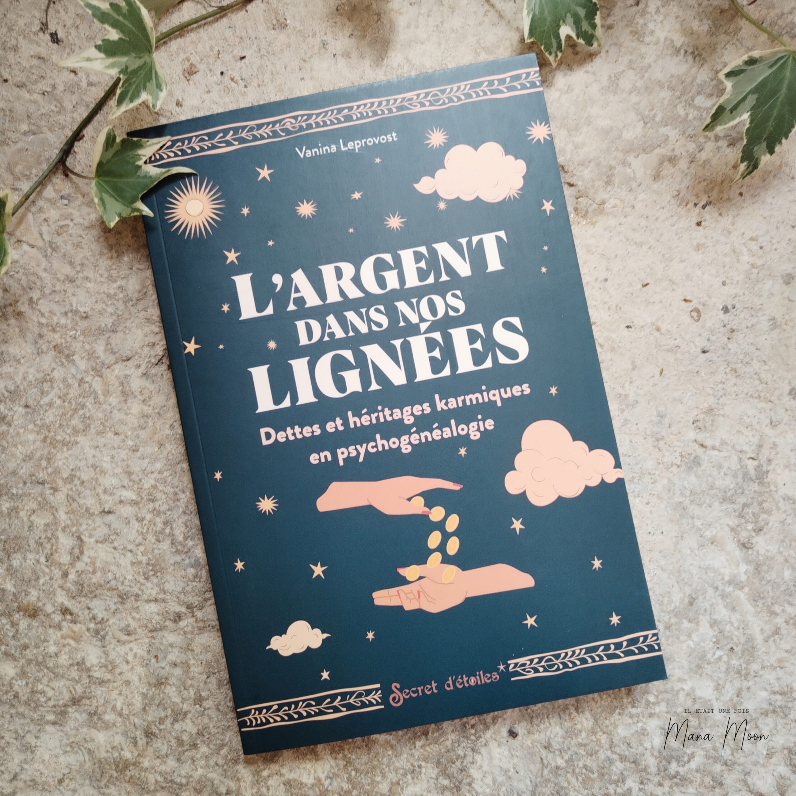 Livre L'Argent dans nos Lignées de Vanina Leprovost consacré à la psychogénéalogie, aux héritages familiaux, aux dettes karmiques et à la transformation de notre relation à l'argent.