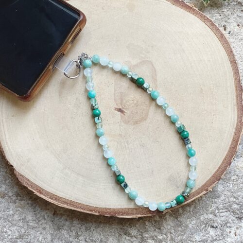 Cordon de téléphone en amazonite, aigue-marine et turquoise fait main