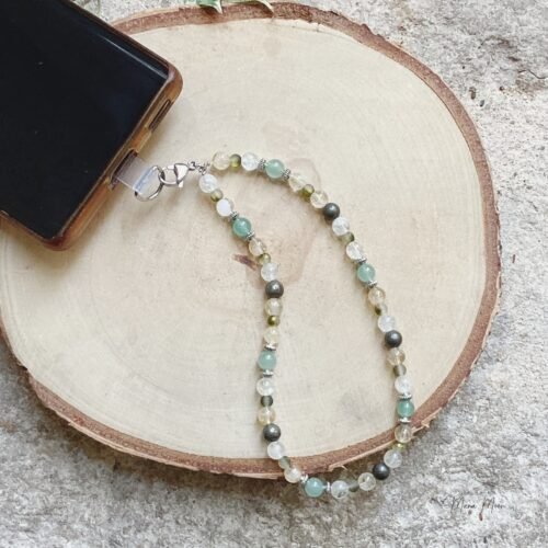 Cordon de téléphone en citrine, pyrite et aventurine fait main